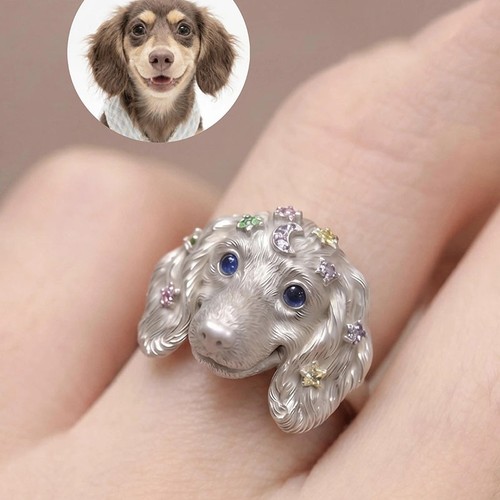 Dainty cute dog portrait ring - dog,
